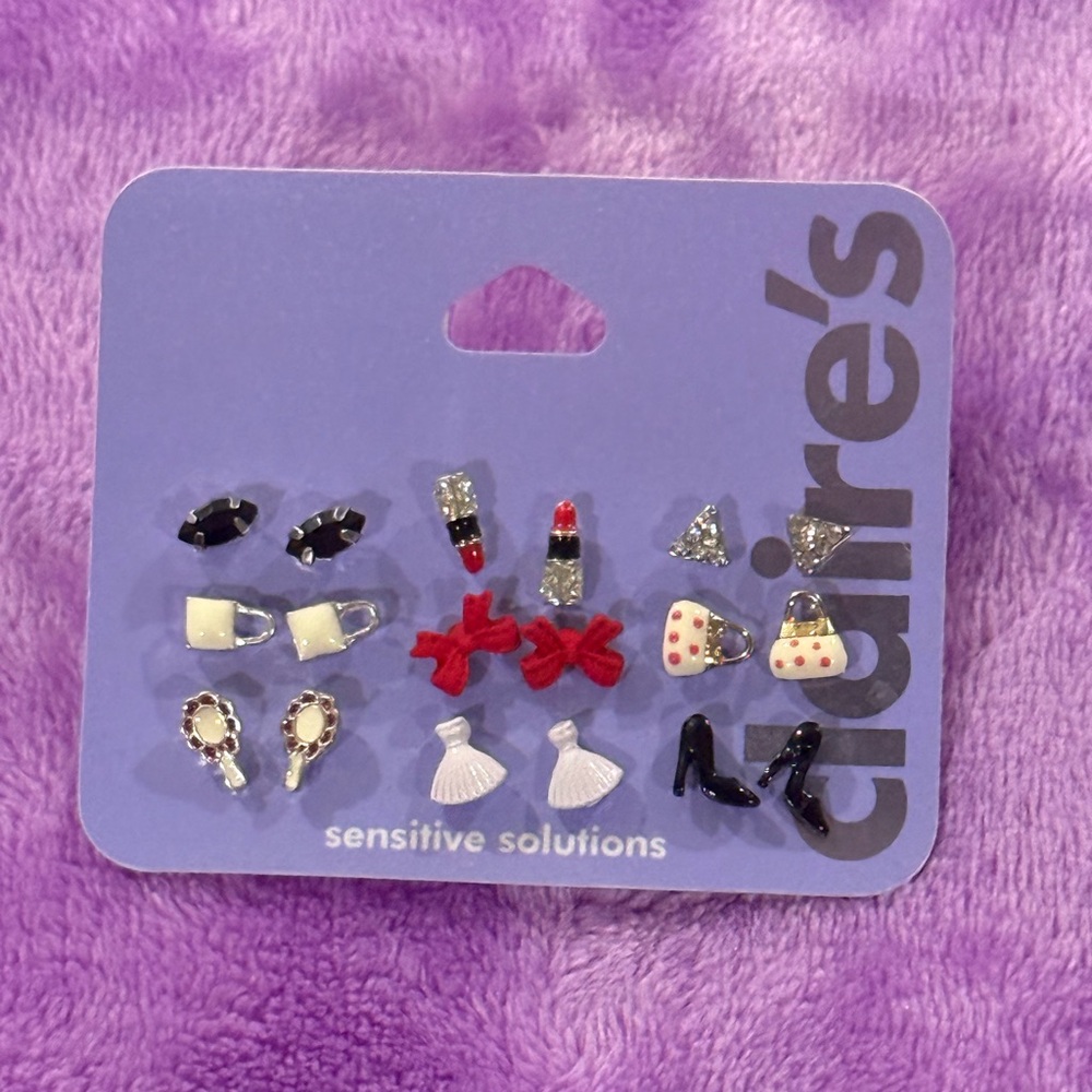 Claire's 9 pairs of White, Red & Black Stud Earring Set! New in package!